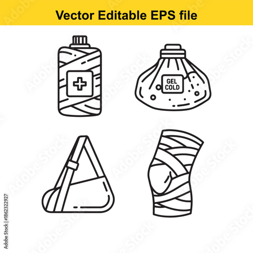  vector editable eps file featuring four medical cold gel pack designs with bandages