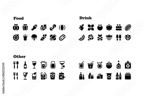 Food and drink icons set with various items