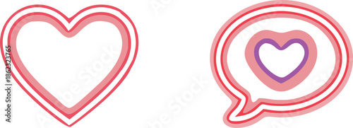 Heart and love chat bubble vector illustration isolated pink and red outline icons set for romantic designs