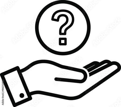 Hand extended with a question mark icon, symbolizing query, help, or customer support