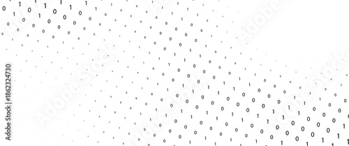 Technology stream binary code. Digital illustration. White matrix background. Programming, coding, hacking and encryption.