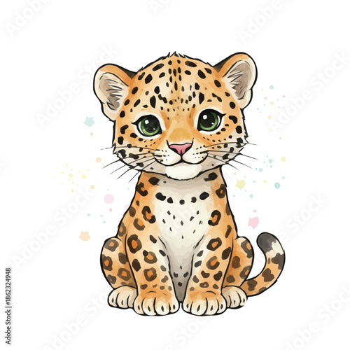Watercolor illustration of a leopard