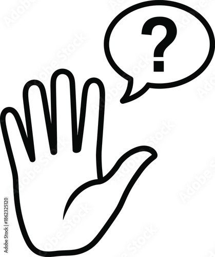 Hand asking a question with a speech bubble symbolizing inquiry or seeking help