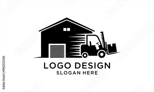 Warehouse and Forklift Logo Design for Logistics and Storage Solutions.