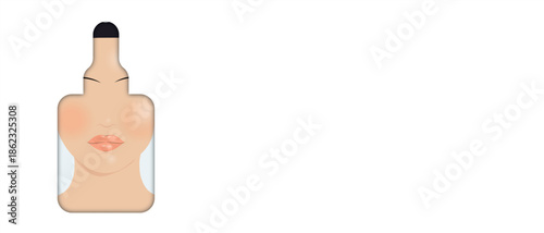 Skincare serum concept illustration with cosmetic bottle silhouette and abstract female face inside. Hydration, anti aging and skin treatment concept for beauty branding, social media and wellness con