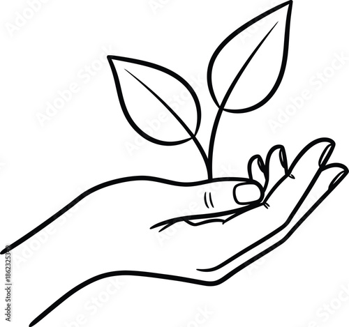 Gentle hand nurturing a new plant sprout, representing nature, ecology, and new beginnings