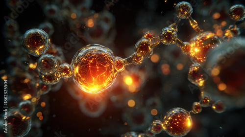 Glowing insulin molecule structure amidst cells, biochemical visualization