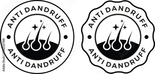 Set of Anti Dandruff Product Label Vector Icons with Hair Follicle Illustration