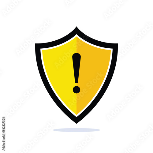 Exclamation mark warning shield icon. Vector illustration