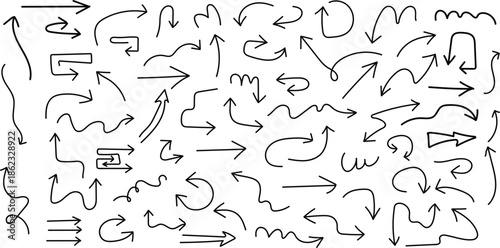 A collection of hand drawn arrows isolated on transparent background