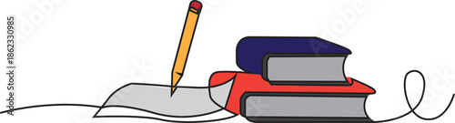 pencil writing on paper with books clip art preview