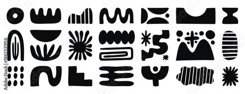 Boho organic shapes and flowing forms in muted palette. Monochrome line art, hand drawn.