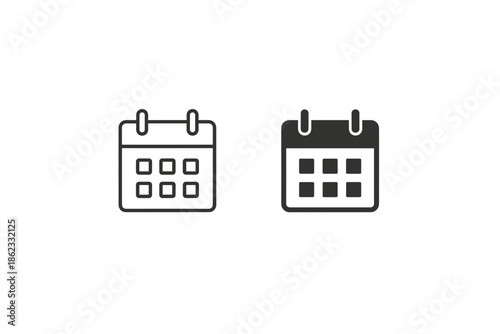 Calendar icons in outline and solid fill styles for scheduling and planning