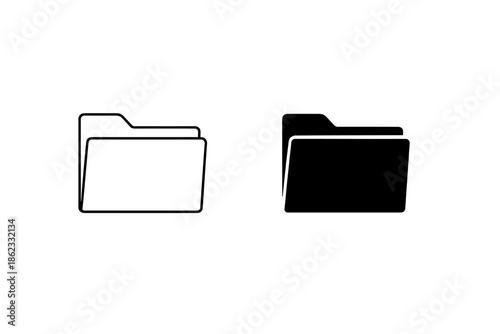 Two folder icons, one outlined and one solid black, on a white background