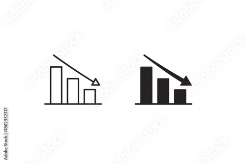 Bar chart with downward trend arrow indicating financial loss or decline