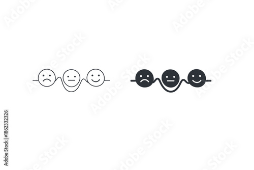Emoticon scale showing sad neutral and happy faces on a wavy line