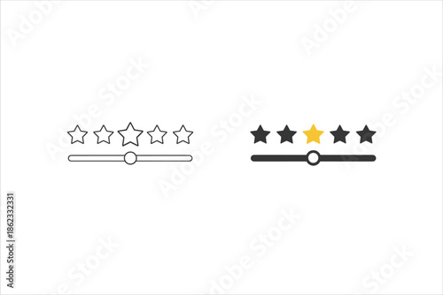Two star rating icons with sliders, one outlined and one filled with a yellow star