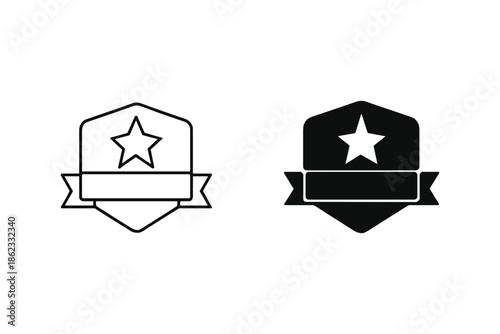 Award ribbon and star icon set, outline and solid fill, representing achievement and recognition