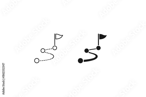 Route planning and destination icons with dotted and solid lines