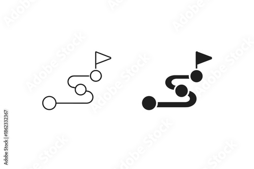 Route planning and navigation icons showing a path with waypoints and a destination flag