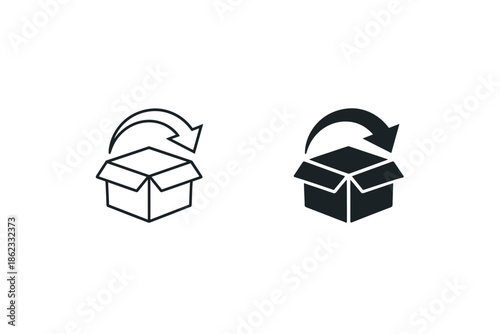 Return to sender icon and shipping box with arrow symbol