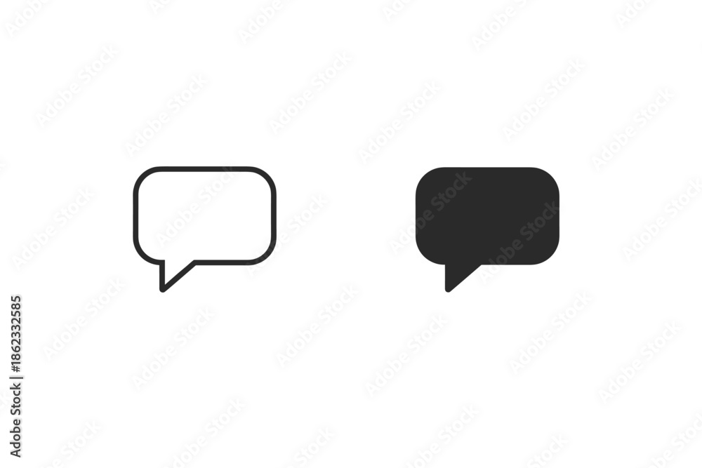 Naklejka premium Two speech bubble icons, one outlined and one solid black, on a white background