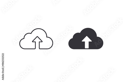 Cloud upload icon in outline and solid styles for digital data transfer and storage
