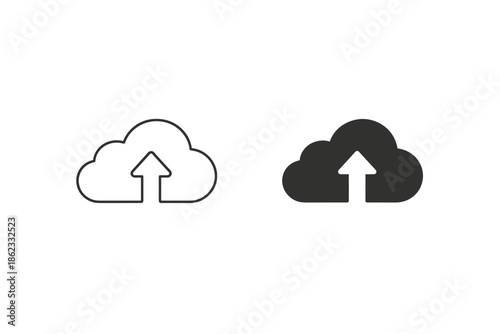 Cloud upload icon in outline and solid styles for digital data transfer