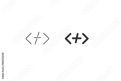 Two distinct code bracket icons, one thin and one bold, representing programming and web development