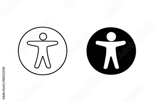 Universal accessibility symbol in outline and solid black circle icons