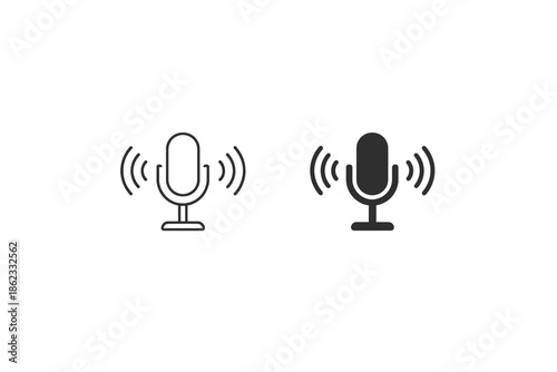 Two microphone icons, one outlined and one solid black, with sound waves
