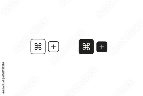 Mac command key and plus sign icons in outline and solid styles