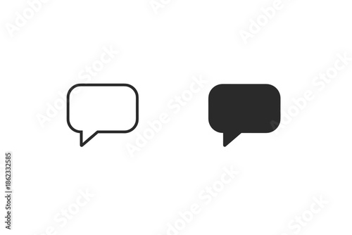 Two speech bubble icons, one outlined and one solid black, on a white background