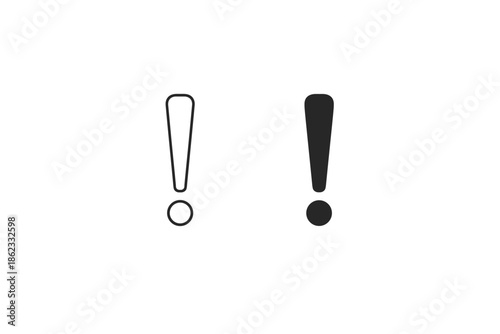 Two exclamation marks, one outlined and one solid, on a white background