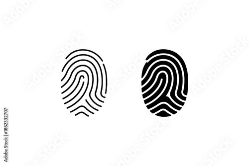 Two fingerprint icons, one outlined and one solid black, on a white background