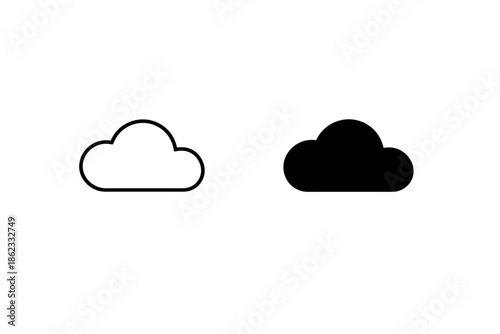 Simple cloud icons, one outlined and one solid black, on a white background