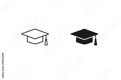 Graduation cap icons, academic achievement symbol, education and success concept