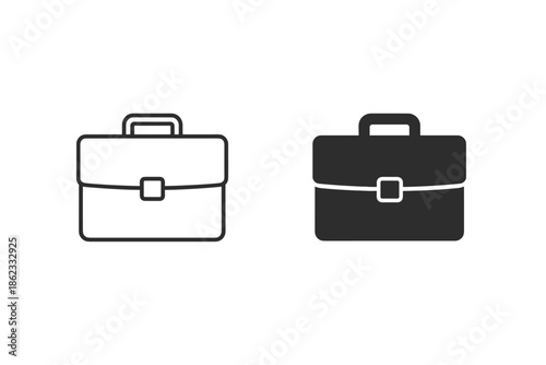 Two briefcase icons, one outlined and one solid black, on a white background