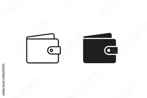 Simple wallet icons in outline and solid black styles on a white background