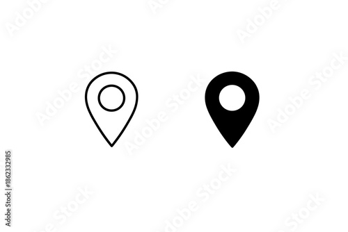 Two location pin icons, one outlined and one solid black, on a white background