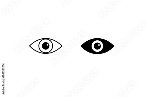 Two stylized eyes, one outlined and one solid black, symbolizing vision and perception