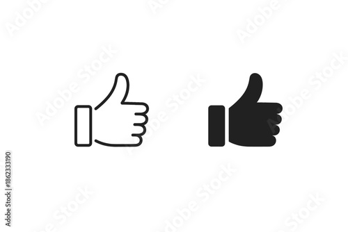 Two thumbs up icons, one outlined and one solid black, on a white background