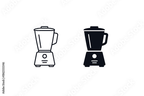 Two blender icons, one in outline and one in solid black, displayed side by side
