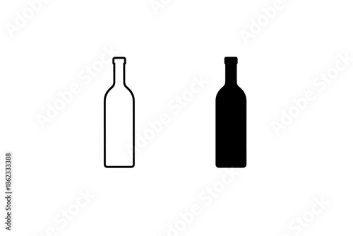 Simple outline and silhouette of a wine bottle on a white background