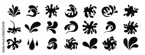 Monochrome doodle water drops and splashes line art hand drawn