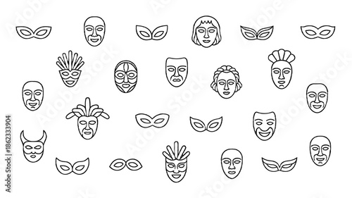 Variety of mask collection, capturing different emotions and designs.