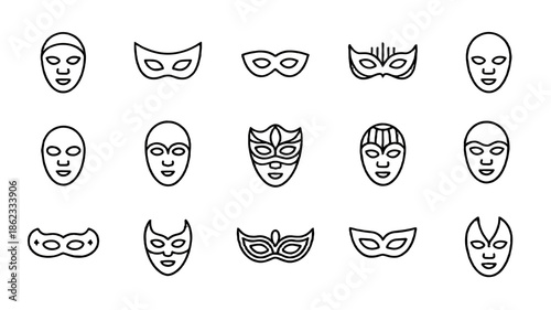 Masks icons in various designs, offering a diverse array of carnival or theater elements.
