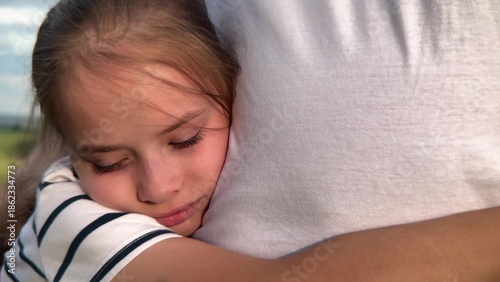 Photography Happy girl hugging her dad, Father's loving embrace, Little girl feels safe, Chi