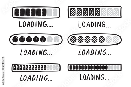 Loading bar doodle set progress indicator hand drawn icon