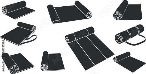 Set of minimalist black and white vector illustrations of various rolled papers for design and crafting projects